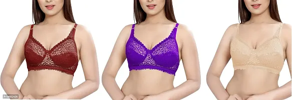 Stylish Pink Cotton Printed Bras For Women Pack Of 3