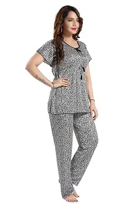 Vania's Grace Satin Kaftan Night Suit - Cheeta Print Top Pyjama Set for Women-thumb2