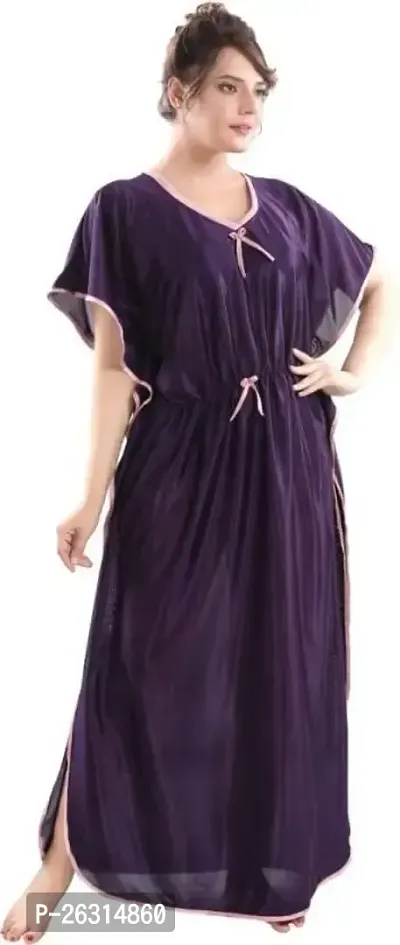 Vania's Grace Kaftan Waist Tie Ups Dori Kimono Short Sleeves Kaftan Satin Comfortable Nighty | Nightdress/Nightwear Full Length for Women/Girls | Dark Purple