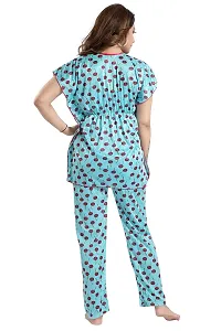 Vania's Grace Satin Kaftan Night Suit - Cherry Print Top Pyjama Set-thumb1