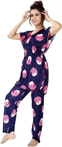 Vania's Grace Night Suit Set |Fruit Printed Satin Kaftan Nighty | Kaftan Night Suit with Pyjama Set for Women-thumb2