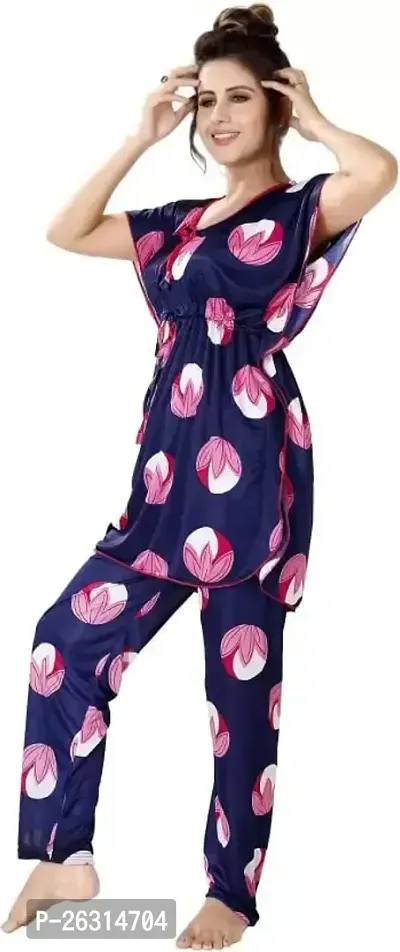 Vania's Grace Night Suit Set |Fruit Printed Satin Kaftan Nighty | Kaftan Night Suit with Pyjama Set for Women-thumb3