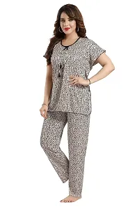 Vania's Grace Satin Kaftan Night Suit - Cheeta Print Top Pyjama Set for Women-thumb3