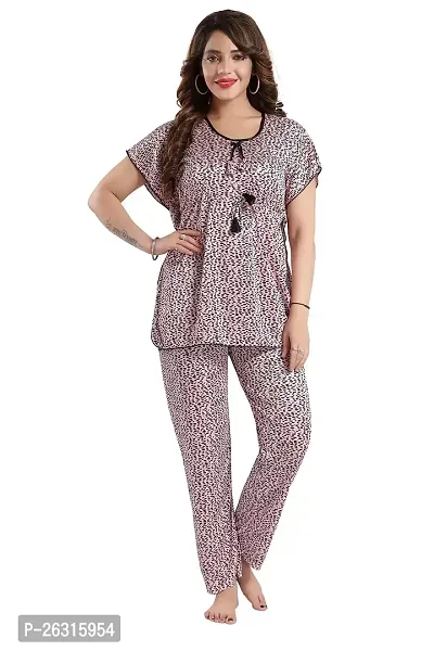 Vania's Grace Satin Kaftan Night Suit - Cheeta Print Top Pyjama Set for Women