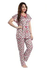 Vania's Grace Satin Kaftan Night Suit - Cherry Print Top Pyjama Set-thumb2