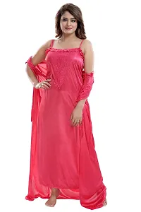 SHOPPING STATIONS Women's Satin Solid Maxi Nighty (SSN6192_Dark Pink_Free Size)-thumb2