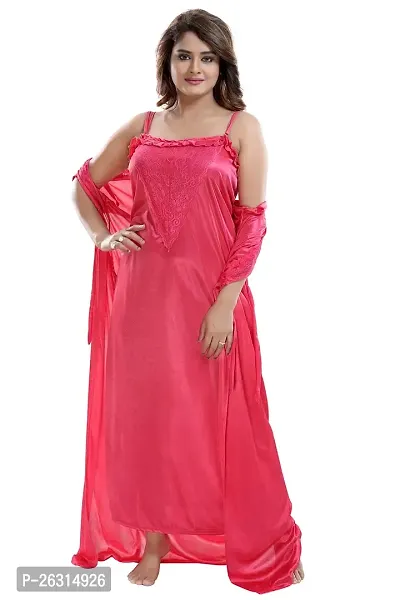 SHOPPING STATIONS Women's Satin Solid Maxi Nighty (SSN6192_Dark Pink_Free Size)-thumb3