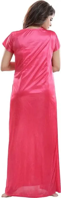 Vania's Grace Women's Satin Plain/Solid Full Length Nightdress/Nightwear Maxi Nighty with Robe Set (Free Size) - Dark Pink-thumb1