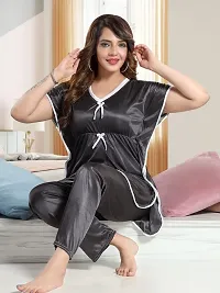 Vivaan Creation Kaftan Waist Tie Ups Dori Kimono Sleeves Kaftan Satin Comfort fit Nighty/Nightdress/Nightwear Pyjama Set for Women  Girls Pack of 1 Dark Grey 1_XXL-thumb1