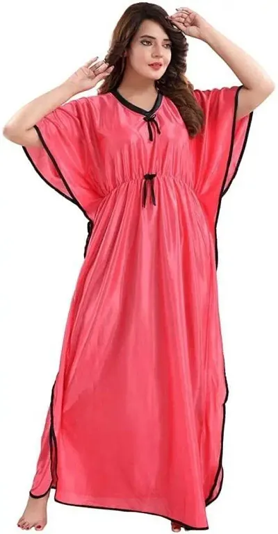 Vania's Grace Kaftan Waist Tie Ups Dori Kimono Short Sleeves Kaftan Satin Comfortable Nighty/Nightdress/Nightwear Full Length for Women/Girls -