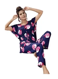 Vivaan Creation Night Suit Satin Fruit Printed Comfort fit Kaftan Nighty/Nightdress/Nightwear Suit Set Kaftan and Pyjama Set for Women/Girl - Blue-thumb4