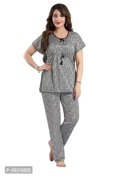 Vania's Grace Satin Kaftan Night Suit - Cheeta Print Top Pyjama Set for Women