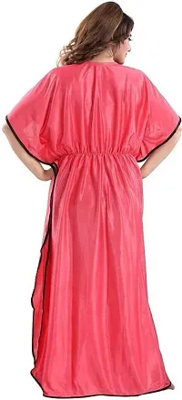 Vivaan Creation Kaftan Waist Tie Ups Dori Kimono Short Sleeves Kaftan Satin Comfortable Nighty/Nightdress/Nightwear Full Length for Women/Girls_Pink-thumb1