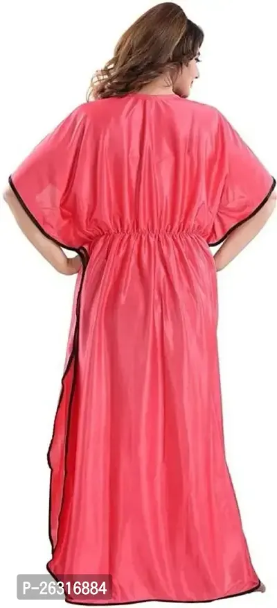 Vivaan Creation Kaftan Waist Tie Ups Dori Kimono Short Sleeves Kaftan Satin Comfortable Nighty/Nightdress/Nightwear Full Length for Women/Girls_Pink-thumb2