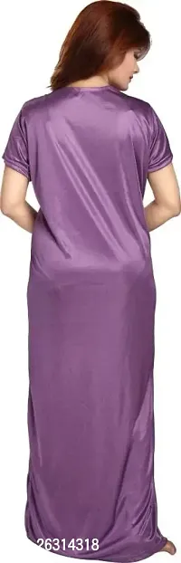 Generic Women's Satin Solid Night Suit (ROBE_02_Purple_Purple_Free Size)-thumb2