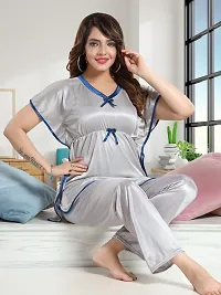 Vivaan Creation Kaftan Waist Tie Ups Dori Kimono Sleeves Kaftan Satin Comfort fit Nighty/Nightdress/Nightwear Pyjama Set for Women  Girls Pack of 1 Off White_XL-thumb1