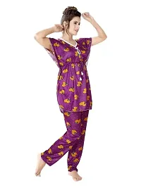 Vania's Grace Night Suit Set |Heart Printed Satin Kaftan Nighty | Kaftan Night Suit with Pyjama Set for Women-thumb3