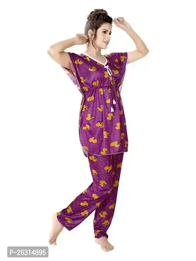 Vania's Grace Night Suit Set |Heart Printed Satin Kaftan Nighty | Kaftan Night Suit with Pyjama Set for Women-thumb4