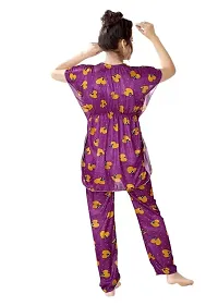 Vivaan Creation Night Suit Satin Heart Printed Comfort fit Kaftan Nighty/Nightdress/Nightwear Suit Set Kaftan and Pyjama Set for Women/Girl (3XL, Purple)-thumb1