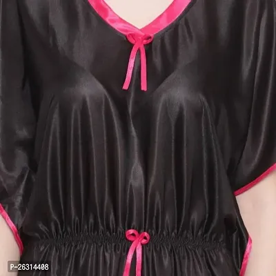 Vania's Grace Kaftan Waist Tie Ups Dori Kimono Short Sleeves Kaftan Satin Comfortable Nighty/Nightdress/Nightwear Full Length for Women/Girls - Black-thumb5