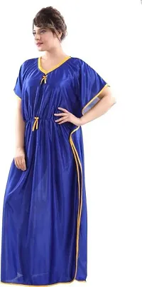 Vivaan Creation Kaftan Waist Tie Ups Dori Kimono Short Sleeves Kaftan Satin Comfortable Nighty/Nightdress/Nightwear Full Length for Women/Girls_German Blue-thumb2