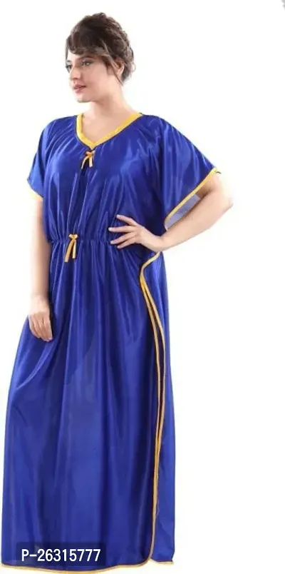 Vivaan Creation Kaftan Waist Tie Ups Dori Kimono Short Sleeves Kaftan Satin Comfortable Nighty/Nightdress/Nightwear Full Length for Women/Girls_German Blue-thumb3