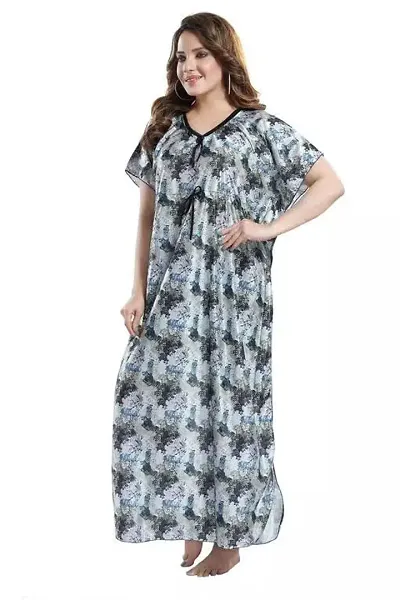 Vania's Grace Comfortable Satin Maxi Kaftan Night Gown|Kimono Nighty|Night Dress Casual Wear Full Length for Women/Girls (Free Size) -