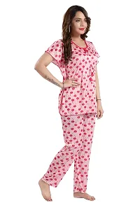 Vania's Grace Satin Kaftan Night Suit - Cherry Print Top Pyjama Set-thumb2