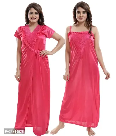 SHOPPING STATIONS Women's Satin Solid Maxi Nighty (SSN6192_Dark Pink_Free Size)-thumb0