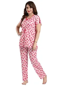 Vania's Grace Satin Kaftan Night Suit - Cherry Print Top Pyjama Set-thumb3