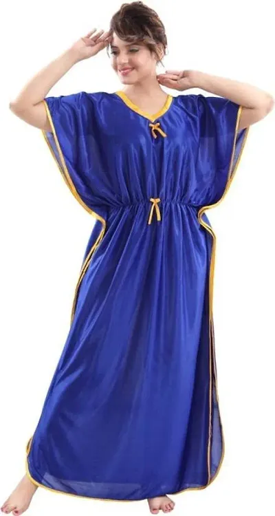 Vania's Grace Kaftan Waist Tie Ups Dori Kimono Short Sleeves Kaftan Satin Comfortable Nighty | Nightdress/Nightwear Full Length for Women/Girls