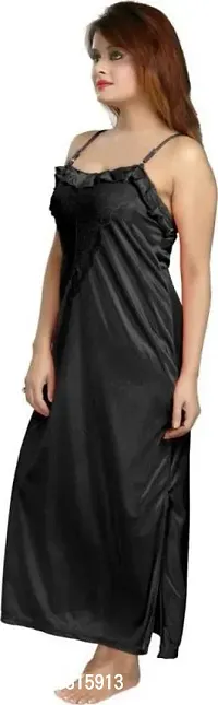 Vivaan Creation Women's Satin Plain/Solid Full Length Nightdress/Nightwear Maxi Nighty with Robe Set of 2 - Black-thumb4