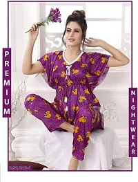 Vivaan Creation Night Suit Satin Heart Printed Comfort fit Kaftan Nighty/Nightdress/Nightwear Suit Set Kaftan and Pyjama Set for Women/Girl (XXL, Purple)-thumb4