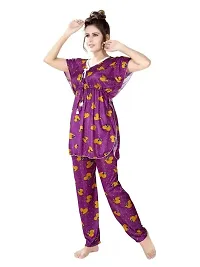 Vania's Grace Night Suit Set |Heart Printed Satin Kaftan Nighty | Kaftan Night Suit with Pyjama Set for Women-thumb2