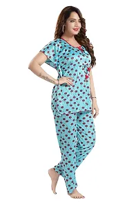 Vania's Grace Satin Kaftan Night Suit - Cherry Print Top Pyjama Set-thumb2