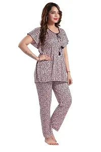 Vania's Grace Satin Kaftan Night Suit - Cheeta Print Top Pyjama Set for Women-thumb2