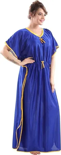 Vania's Grace Kaftan Waist Tie Ups Dori Kimono Short Sleeves Kaftan Satin Comfortable Nighty/Nightdress/Nightwear Full Length for Women/Girls - German Blue-thumb4