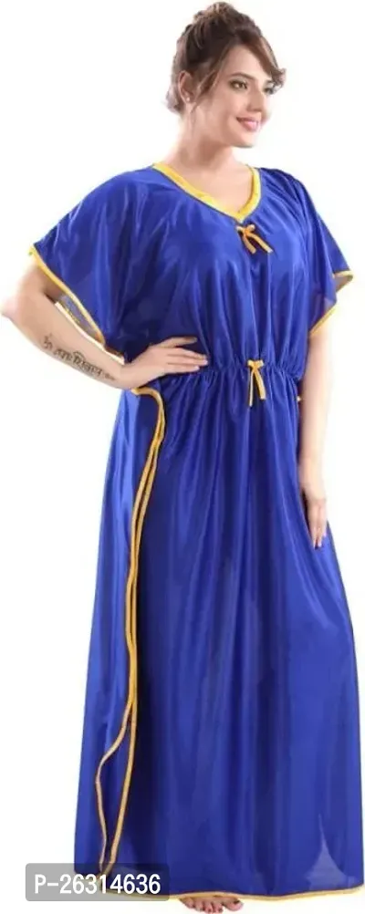 Vania's Grace Kaftan Waist Tie Ups Dori Kimono Short Sleeves Kaftan Satin Comfortable Nighty/Nightdress/Nightwear Full Length for Women/Girls - German Blue-thumb5