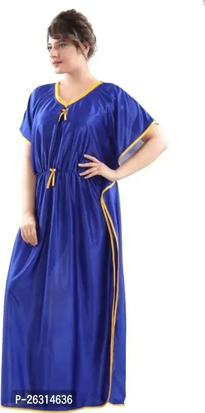 Vania's Grace Kaftan Waist Tie Ups Dori Kimono Short Sleeves Kaftan Satin Comfortable Nighty/Nightdress/Nightwear Full Length for Women/Girls - German Blue-thumb3