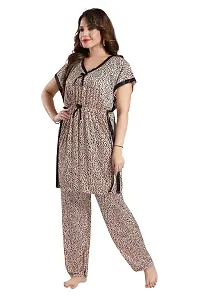 Vania's Grace Satin Kaftan Knee Length Night Suit - Tiger Print Kaftan top and Pyjama Set-1-thumb3