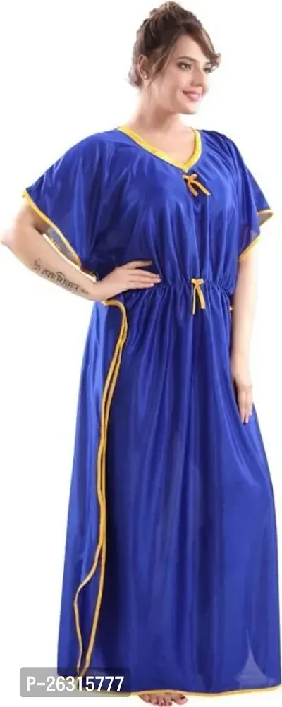 Vivaan Creation Kaftan Waist Tie Ups Dori Kimono Short Sleeves Kaftan Satin Comfortable Nighty/Nightdress/Nightwear Full Length for Women/Girls_German Blue-thumb5