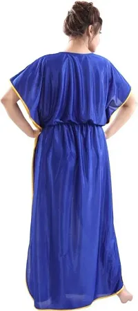 Vivaan Creation Kaftan Waist Tie Ups Dori Kimono Short Sleeves Kaftan Satin Comfortable Nighty/Nightdress/Nightwear Full Length for Women/Girls_German Blue-thumb1