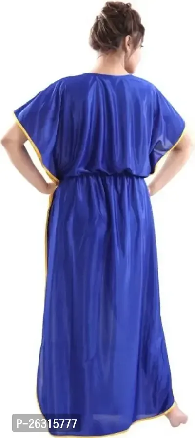 Vivaan Creation Kaftan Waist Tie Ups Dori Kimono Short Sleeves Kaftan Satin Comfortable Nighty/Nightdress/Nightwear Full Length for Women/Girls_German Blue-thumb2