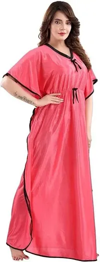 Vania's Grace Kaftan Waist Tie Ups Dori Kimono Short Sleeves Kaftan Satin Comfortable Nighty/Nightdress/Nightwear Full Length for Women/Girls - Pink-thumb2