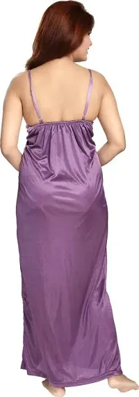 Vania's Grace Women's Satin Plain/V Neck Solid Full Length Nightdress/Nightwear Maxi Padded Nighty with Robe Set (Free Size) - Purple-thumb3