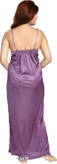 Vania's Grace Women's Satin Plain/V Neck Solid Full Length Nightdress/Nightwear Maxi Padded Nighty with Robe Set (Free Size) - Purple-thumb4