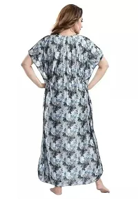 Vivaan Creation Printed Comfortable Satin Maxi Kaftan Night Gown|Kimono Nighty|Night Dress Casual Wear Full Length for Women/Girls (Free Size)_Grey-thumb1