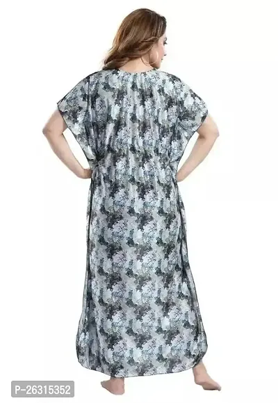 Vivaan Creation Printed Comfortable Satin Maxi Kaftan Night Gown|Kimono Nighty|Night Dress Casual Wear Full Length for Women/Girls (Free Size)_Grey-thumb2