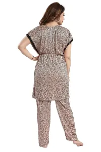 Vania's Grace Satin Kaftan Knee Length Night Suit - Tiger Print Kaftan top and Pyjama Set-1-thumb1