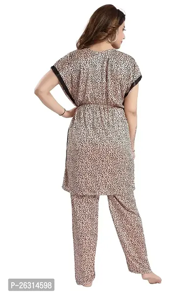 Vania's Grace Satin Kaftan Knee Length Night Suit - Tiger Print Kaftan top and Pyjama Set-1-thumb2